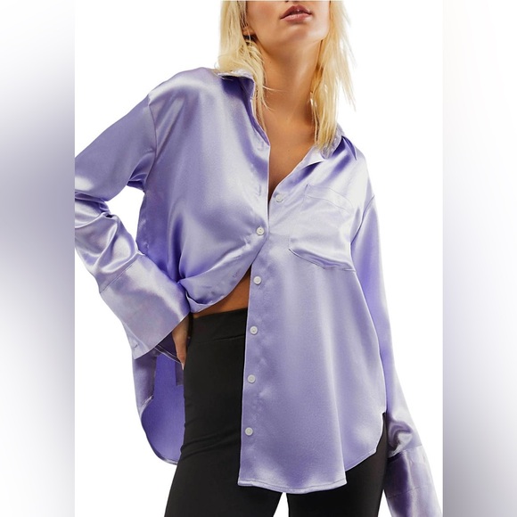 Free People Shooting for the Moon Button Down Shirt ✨ Heavenly Lavender Size M - Picture 11 of 13